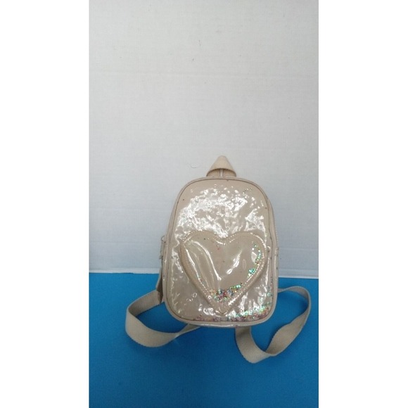 Heart Backpack Mini Beige Glitter‎ Star Charm Kids Toddler Purse Bag